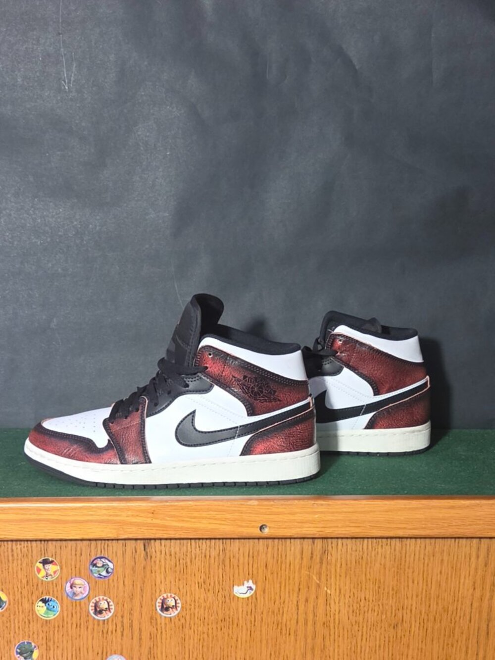 Air Jordan 1 Mid SE Red Black Crackle Leather Sneakers